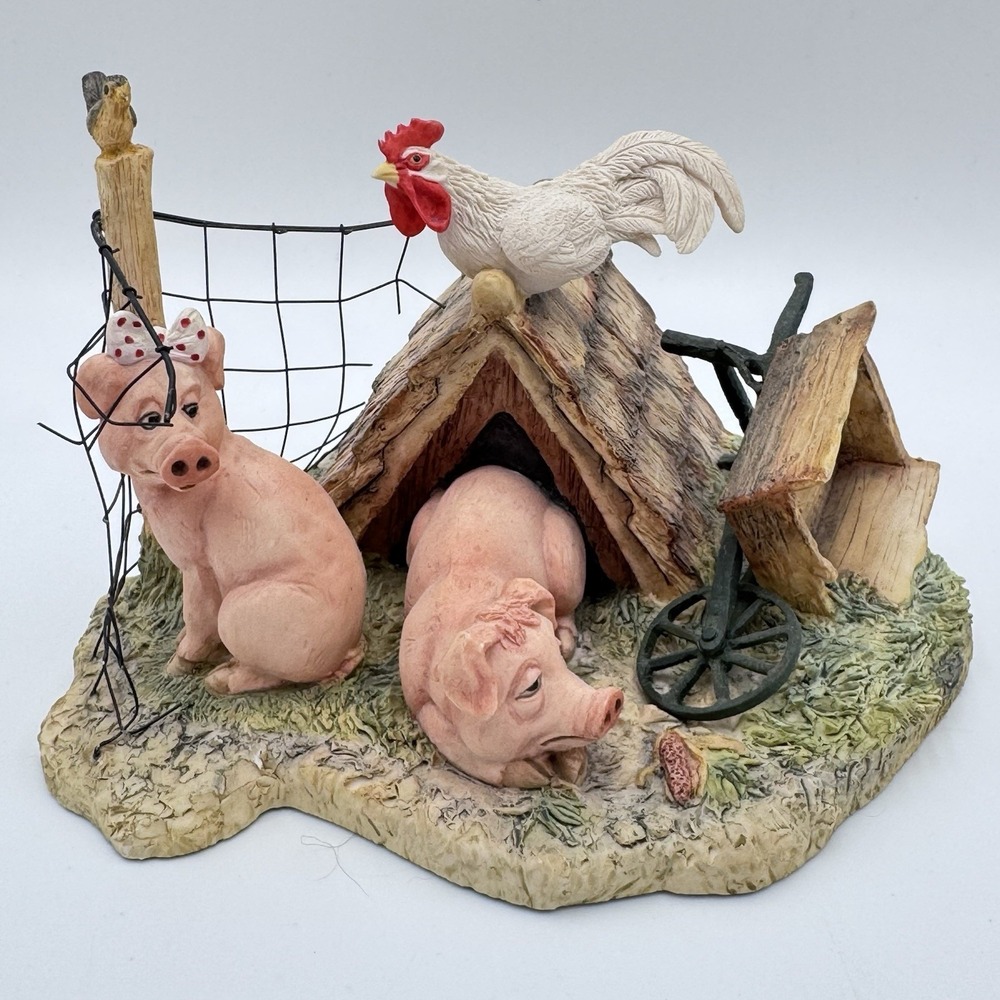Lowell Davis "The Honeymoons Over" Pigs Rooster Figurine Schmid 1981 VTG RFD 901